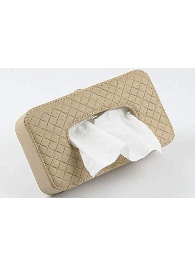 Car Tissue Holder PU Leather Clip Car Sun Visor Tissue Box Holder for Facial Tissue and Other Napkin Papers - Beige - Image 1